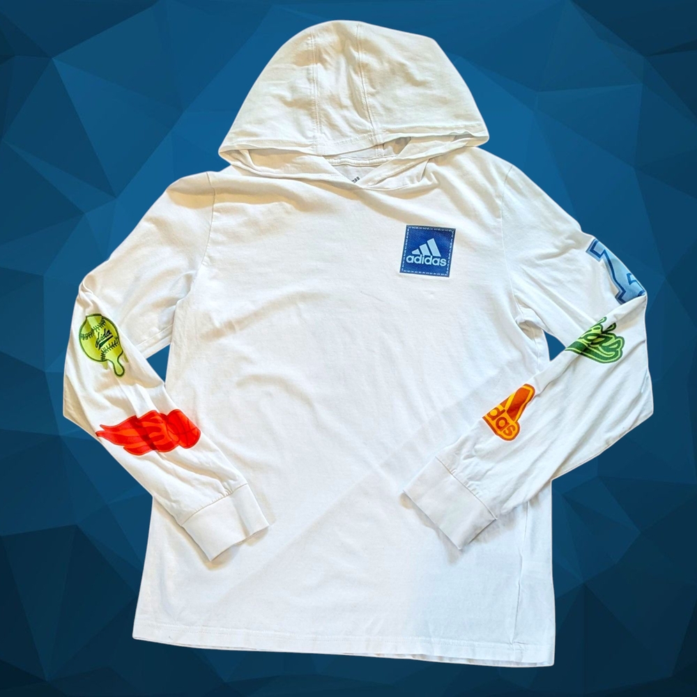 Big boy adidas All Day Hooded tee with Colorful Sleeve Graphics Size L